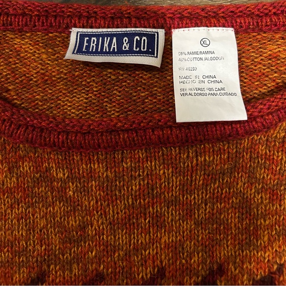 Erika & Co Orange Brown Colorblock Houndstooth Sweater Sz XL Y2K Fall - Picture 7 of 9